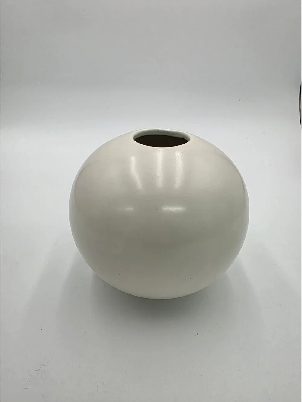 Round White Ceramic Vase with Small Opening